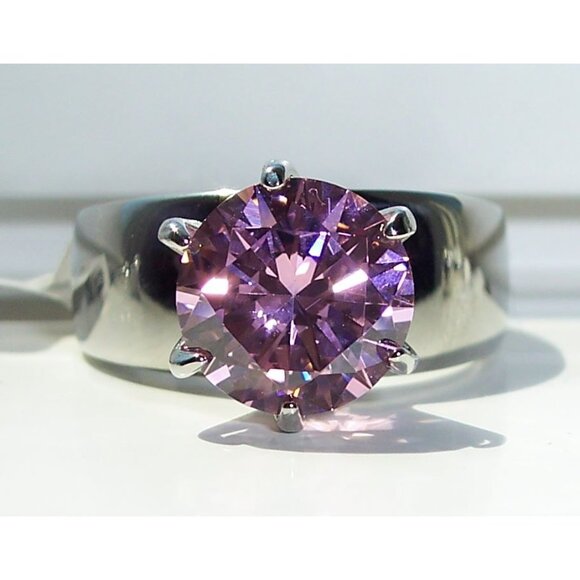 Jewelry - STAINLESS STEEL Simulated Pink Sapphire Solitaire Band Ring